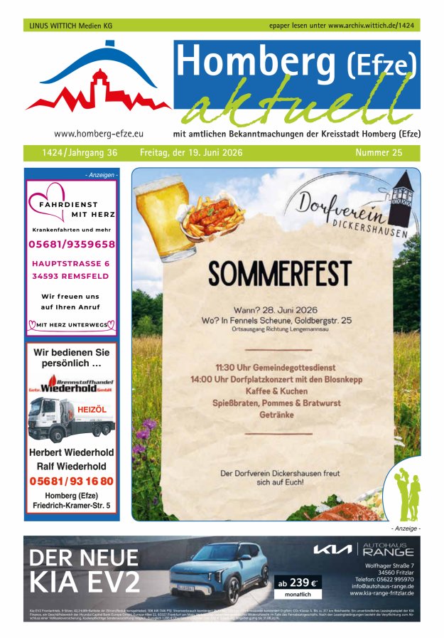 Homberg Efze aktuell Titelblatt 25/2026