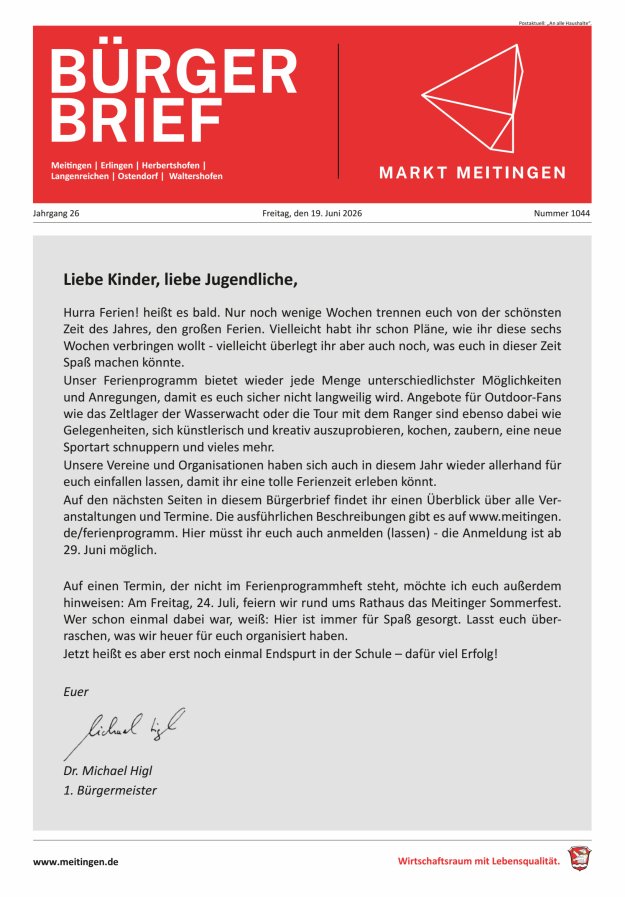 Meitinger Bürgerbrief Titelblatt 1044/2026