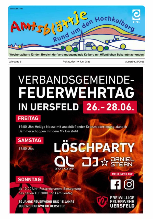 Amtsblättje - Rund um den Hochkelberg Titelblatt 25/2026