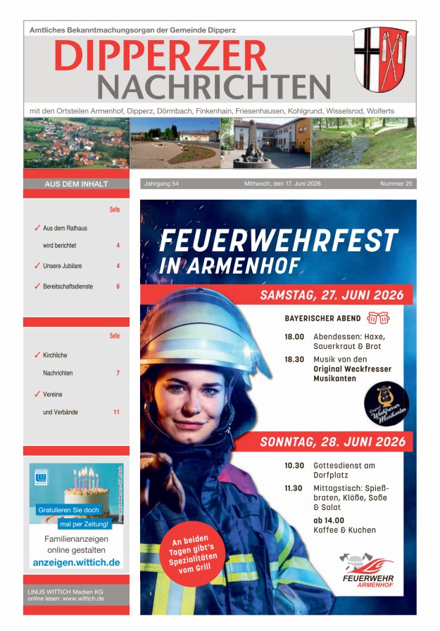 Dipperzer Nachrichten Titelblatt 25/2026