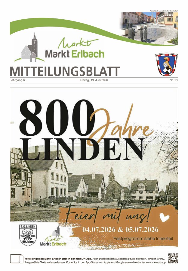 Mitteilungsblatt Markt Erlbach Titelblatt 13/2026