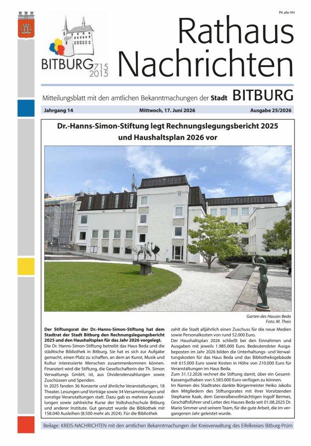 Rathaus-Nachrichten Bitburg Titelblatt 25/2026