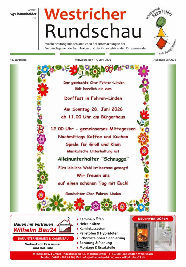 Westricher Rundschau VG Baumholder Titelblatt 25/2026