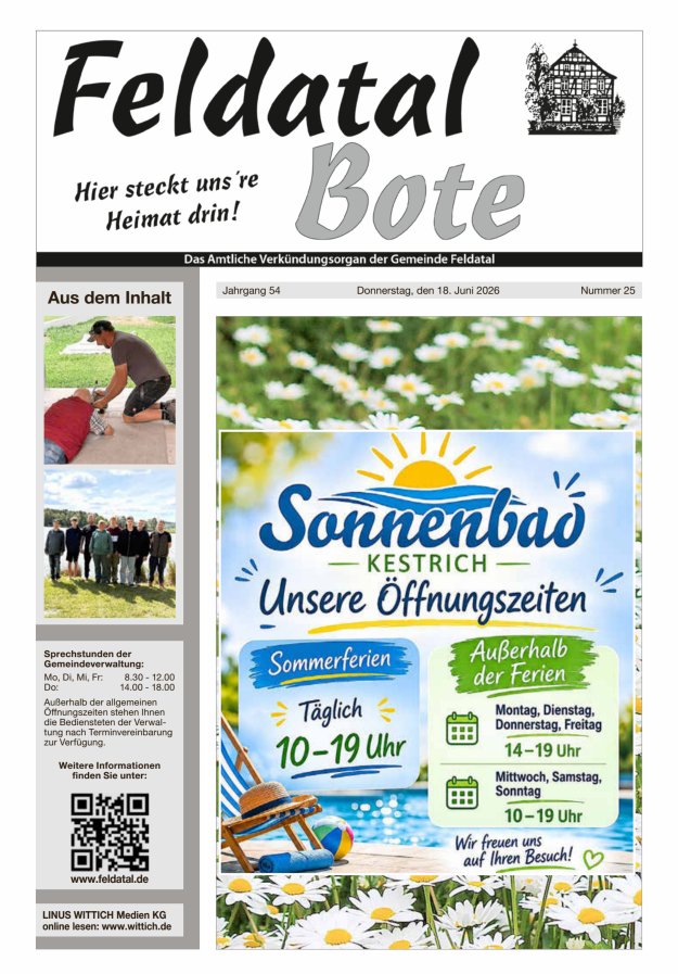 Das Amtliche Verkündungsorgan der Gemeinde Feldatal Titelblatt 25/2026
