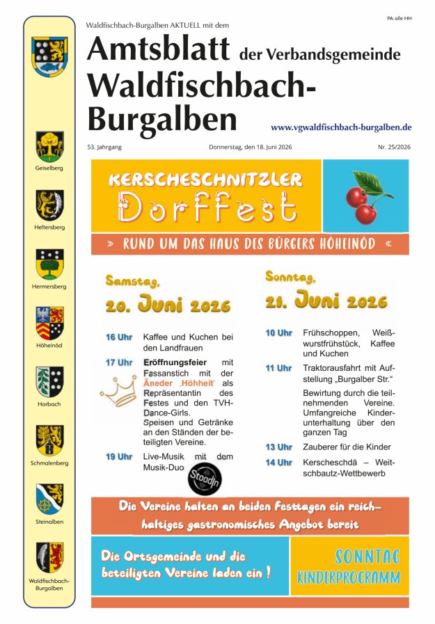 Amtsblatt der Verbandsgemeinde Waldfischbach-Burgalben Titelblatt 25/2026