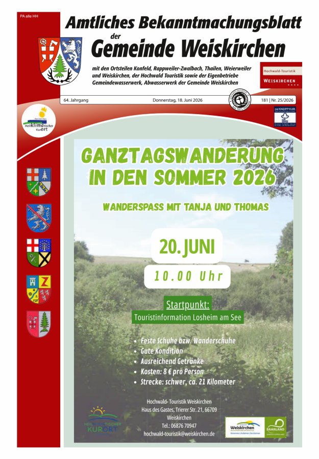 Amtliches Bekanntmachungsblatt der Gemeinde Weiskirchen Titelblatt 25/2026