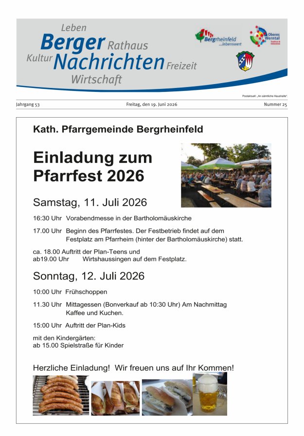 Berger Nachrichten, Bergrheinfeld Titelblatt 25/2026