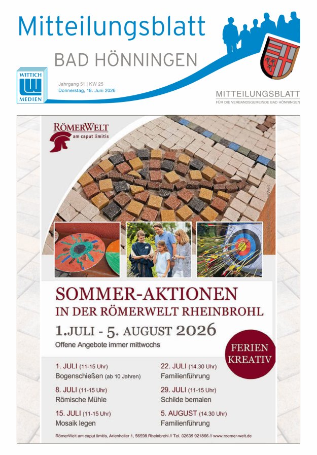 Mitteilungsblatt für den Bereich der Verbandsgemeinde Bad Hönningen Titelblatt 25/2026