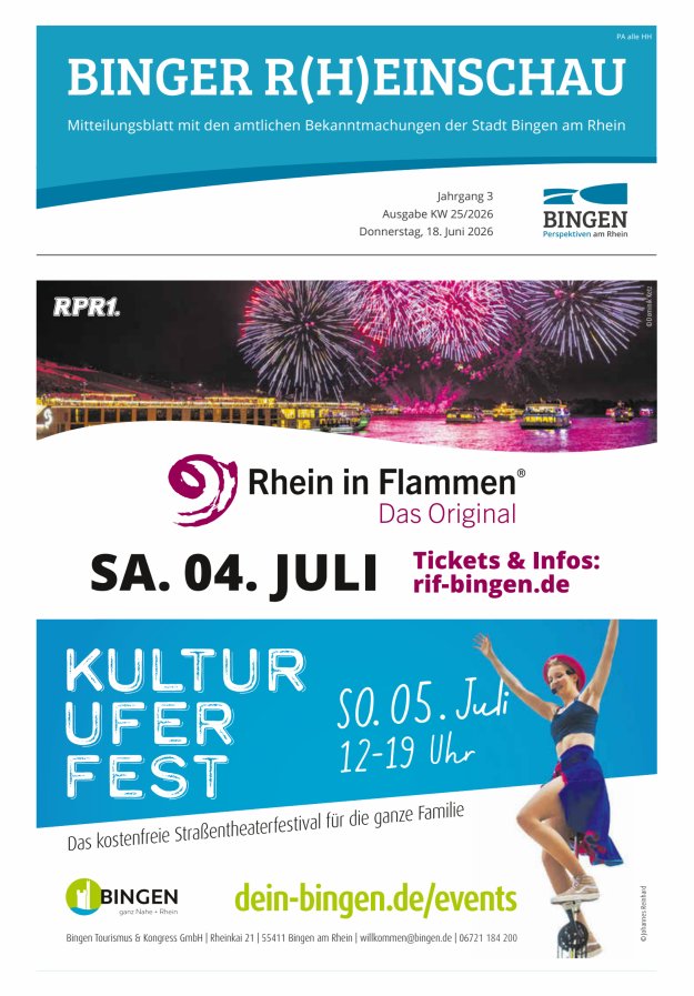 Binger R(h)einschau - Mitteilungsblatt mit den Amtlichen Bekanntmachungen der Stadt Bingen Titelblatt 25/2026