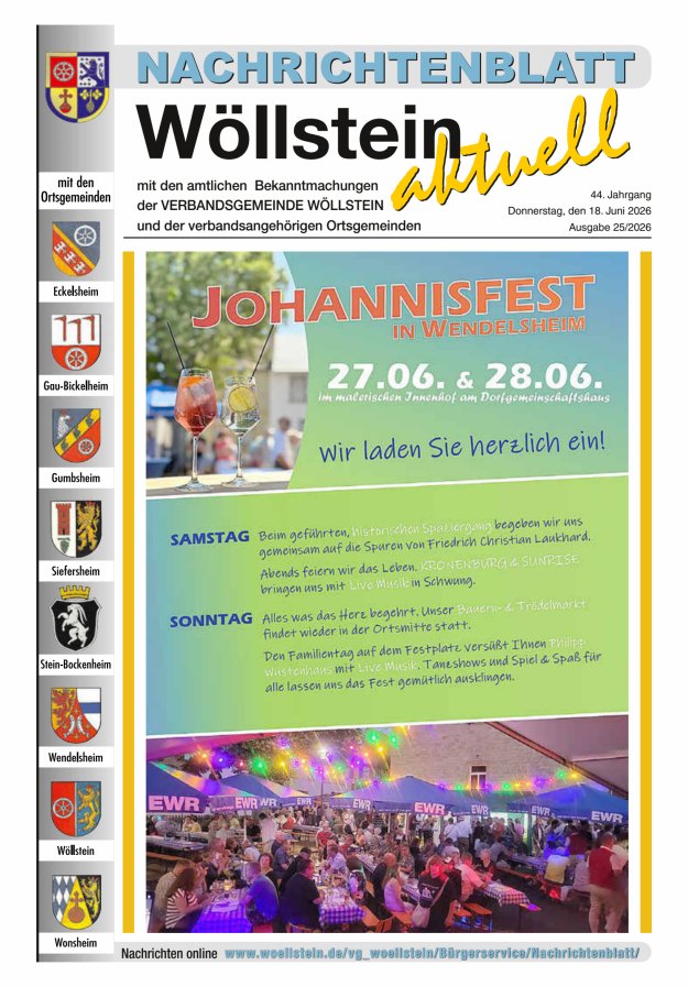 Nachrichtenblatt Wöllstein aktuell Titelblatt 25/2026