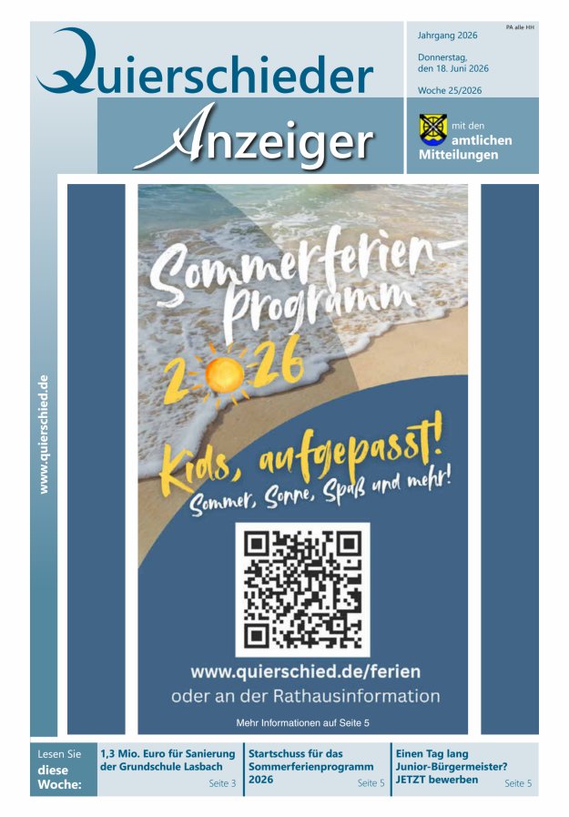 Quierschieder Anzeiger Titelblatt 25/2026