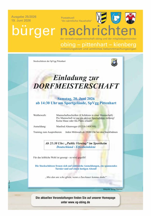 Bürger Nachrichten Obing Pittenhart Kienberg Titelblatt 25/2026