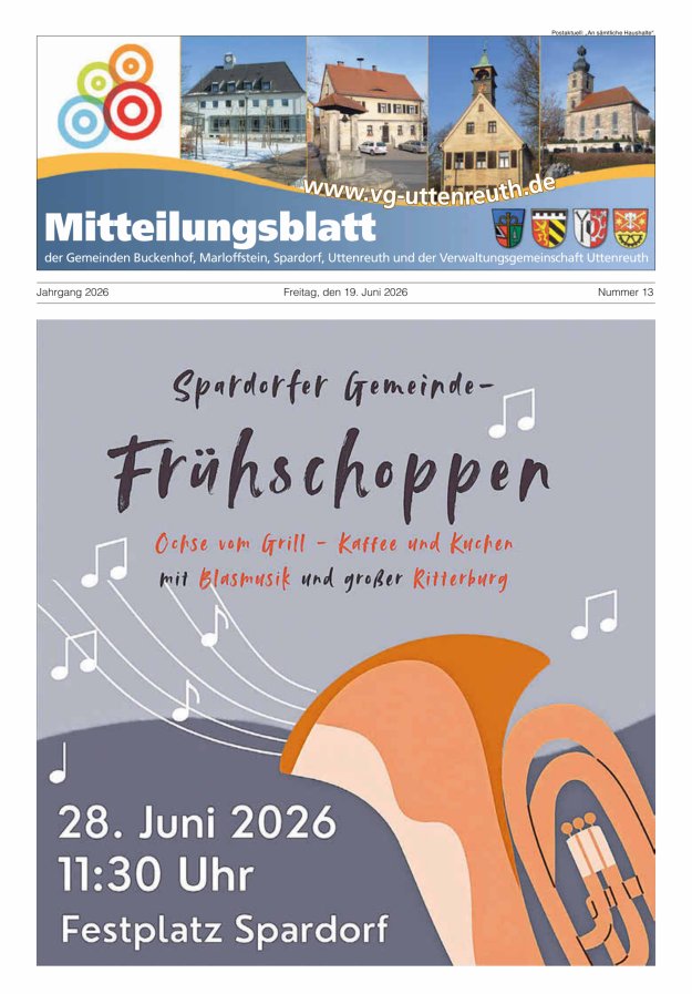 Mitteilungsblatt der Verwaltungsgemeinschaft Uttenreuth Titelblatt 13/2026