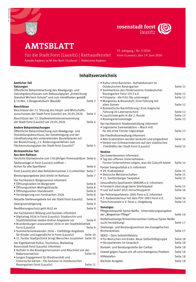 Amtsblatt für die Stadt Forst (Lausitz) Titelblatt 03/2026