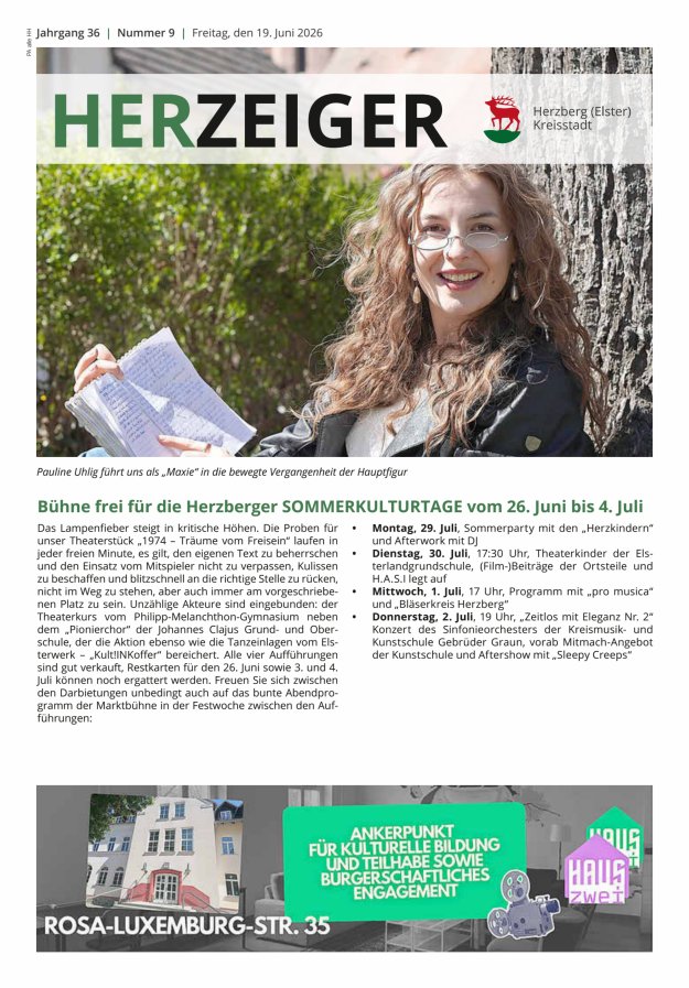 Amtsblatt für die Stadt Herzberg (Elster) mit Bekanntmachungen der Stadt  Titelblatt 09/2026