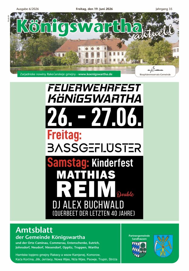 Königswartha aktuell - Amtsblatt der Gemeinde Königswartha Titelblatt 06/2026