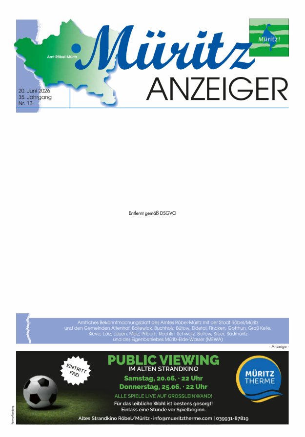 Müritz-Anzeiger Titelblatt 13/2026