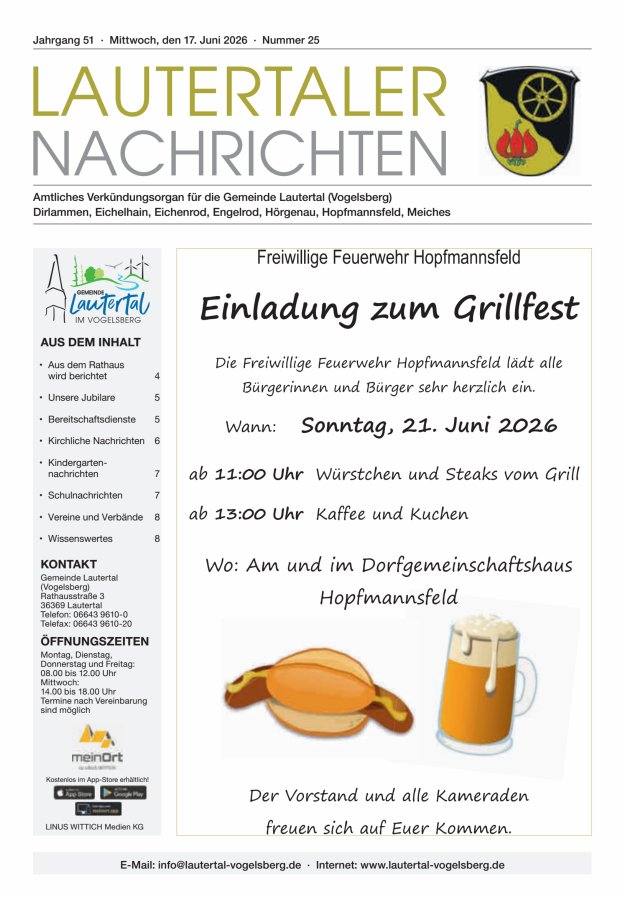 Lautertaler Nachrichten Titelblatt 25/2026