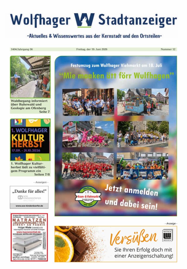 Wolfhager Stadtanzeiger Titelblatt 12/2026