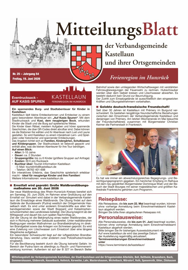 Mitteilungsblatt Kastellaun Titelblatt 25/2026