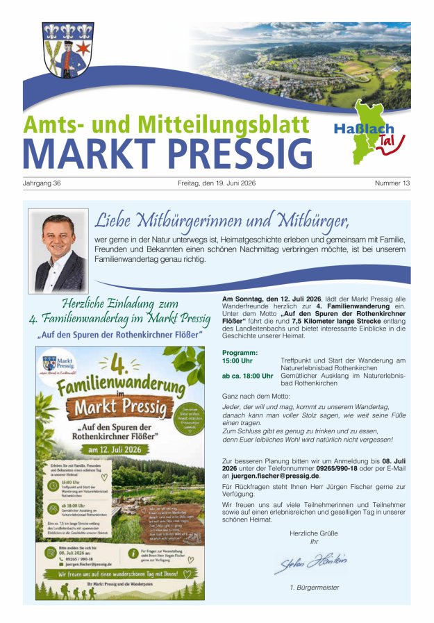 Amtsblatt für den Markt Pressig mit den Gemeindeteilen Titelblatt 13/2026