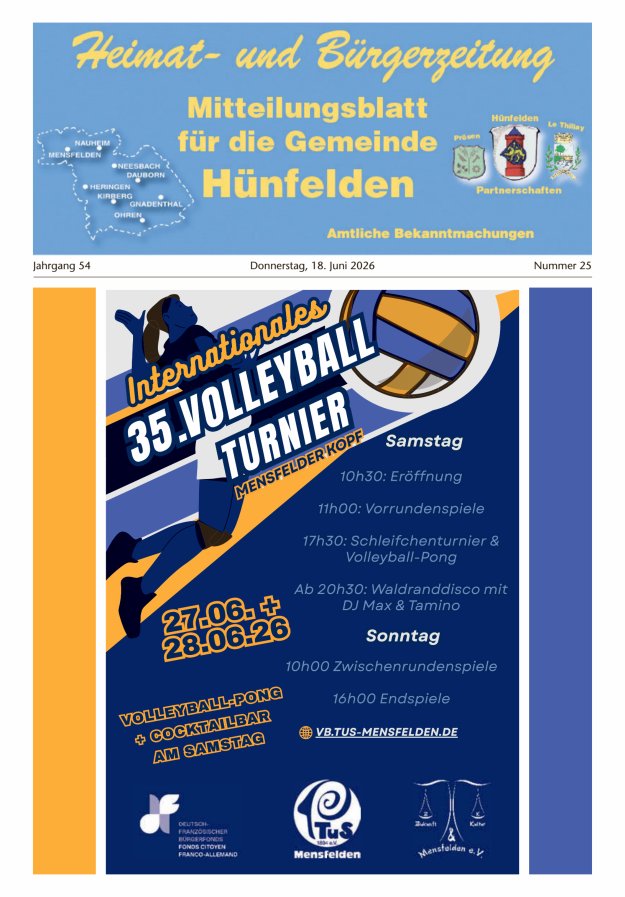 Mitteilungsblatt für die Gemeinde Hünfelden Titelblatt 25/2026