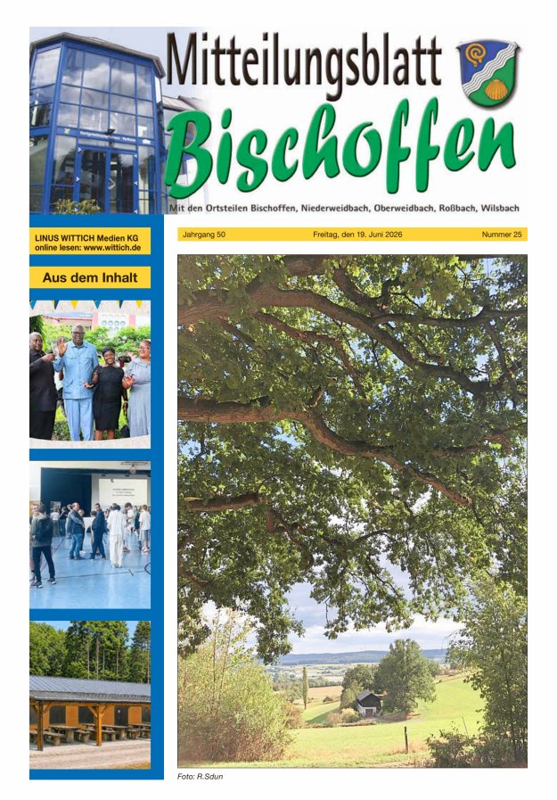 Mitteilungsblatt für die Gemeinde Bischoffen Titelblatt 25/2026