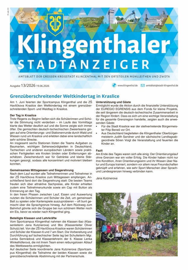 Klingenthaler Stadtanzeiger  Titelblatt 13/2026