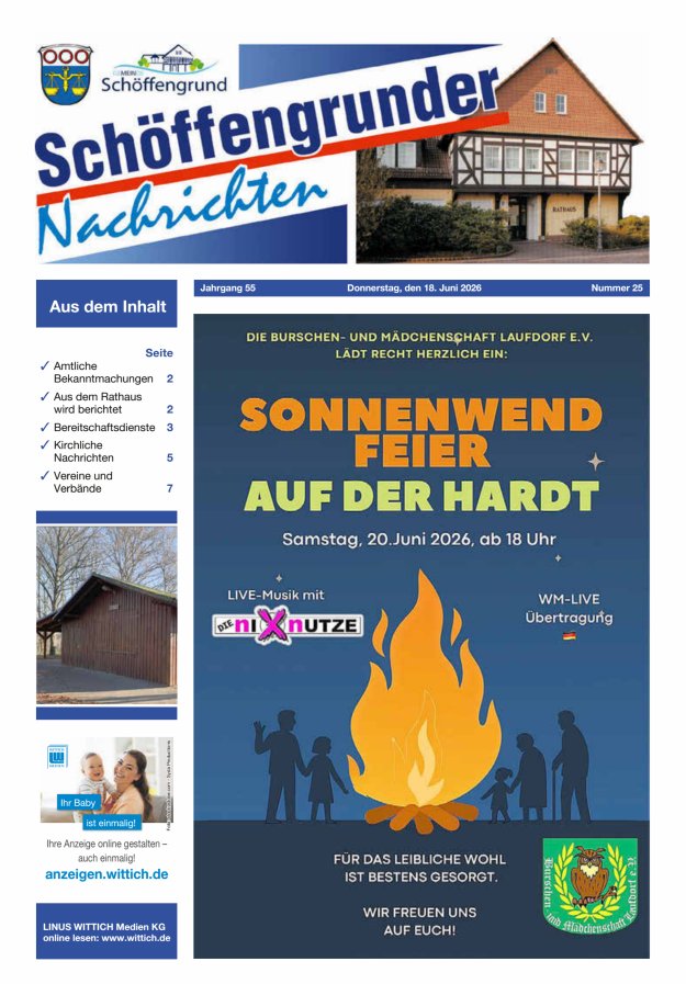 Schöffengrunder Nachrichten Titelblatt 25/2026