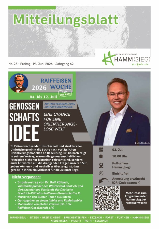 Mitteilungsblatt Hamm (Sieg) Titelblatt 25/2026