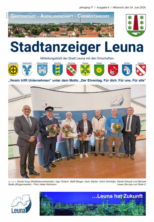 Stadtanzeiger – Mitteilungsblatt der Stadt Leuna mit den Ortschaften Titelblatt 06/2026