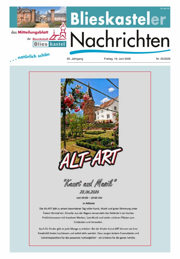 Blieskasteler Nachrichten  Titelblatt 25/2026