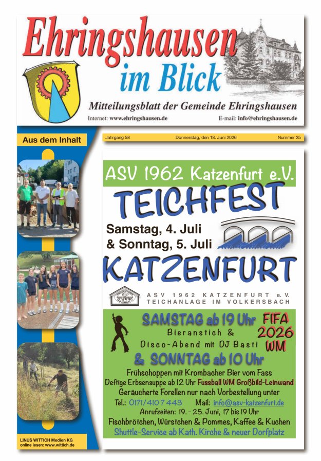 Mitteilungsblatt der Gemeinde Ehringshausen Titelblatt 25/2026