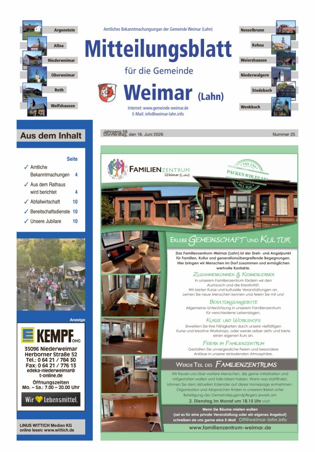 Mitteilungsblatt für die Gemeinde Weimar Titelblatt 25/2026