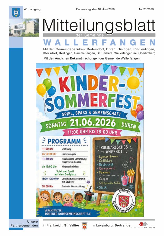 Mitteilungsblatt Gemeinde Wallerfangen Titelblatt 25/2026