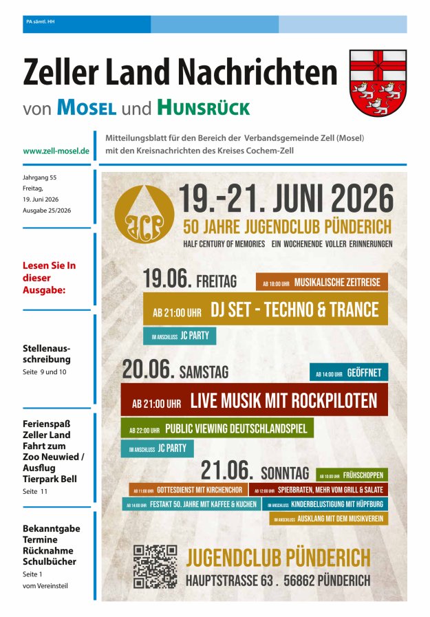 Zeller Land Nachrichten Titelblatt 25/2026