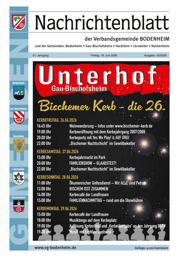 Nachrichtenblatt der VG Bodenheim              Titelblatt 25/2026
