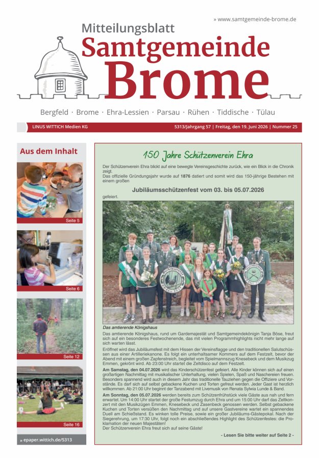 Mitteilungsblatt der Samtgemeinde Brome Titelblatt 25/2026