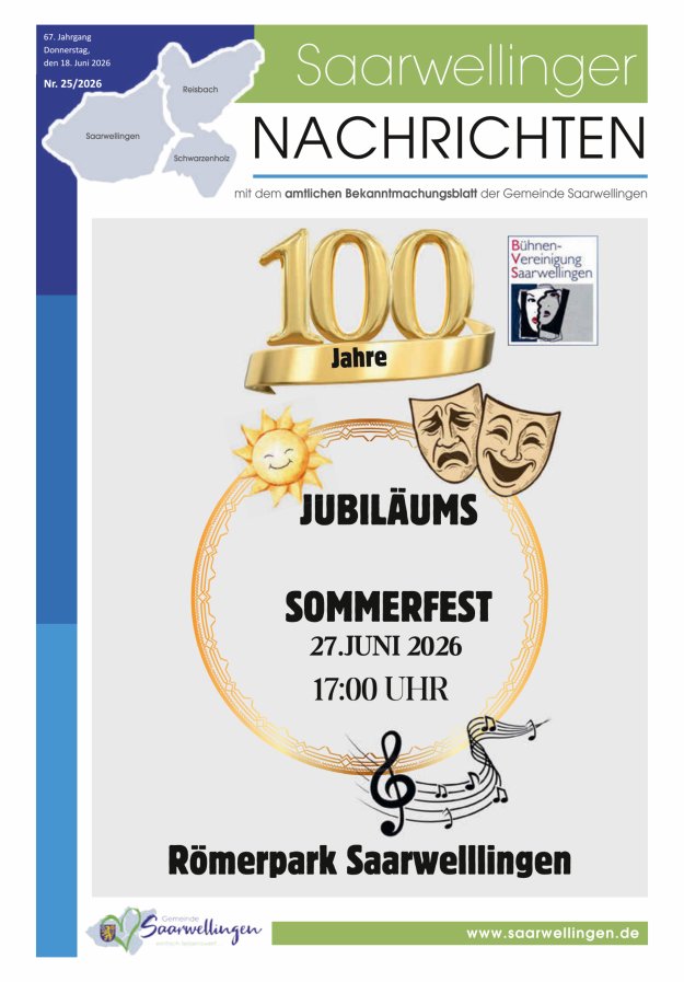 Saarwellinger Nachrichten Titelblatt 25/2026
