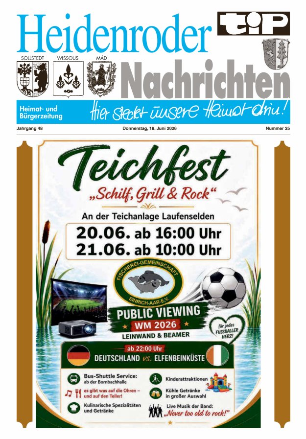 "tip" Heidenroder Nachrichten Titelblatt 25/2026