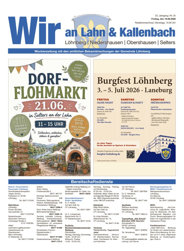 Amtliches Mitteilungsblatt der Gemeinde Löhnberg Titelblatt 25/2026