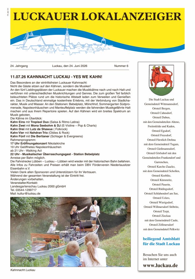 Luckauer Lokalanzeiger (beiliegend Amtsblatt für die Stadt Luckau) Titelblatt 06/2026