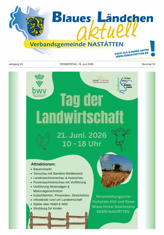 Blaues Ländchen aktuell - Heimat- u Bürgerzeitung VG Nastätten Titelblatt 25/2026