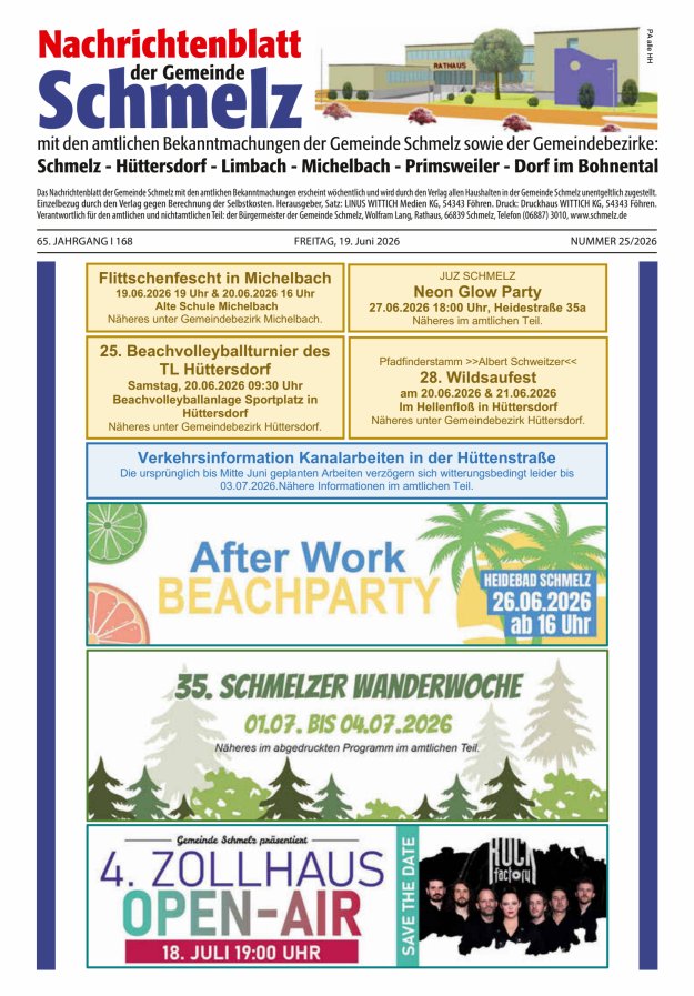 Nachrichtenblatt Schmelz Titelblatt 25/2026