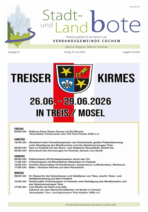 Stadt- und Landbote VG Cochem Titelblatt 25/2026