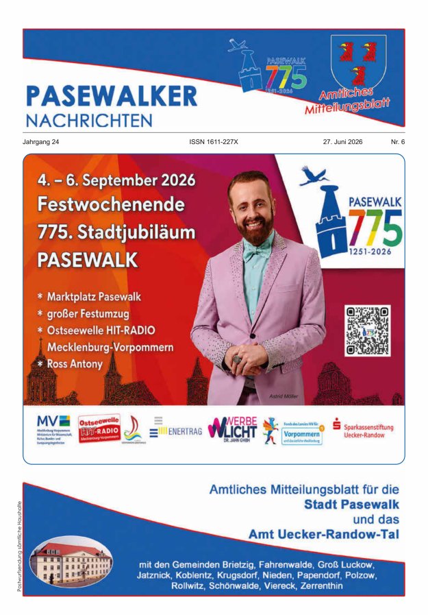 Pasewalker Nachrichten Titelblatt 06/2026