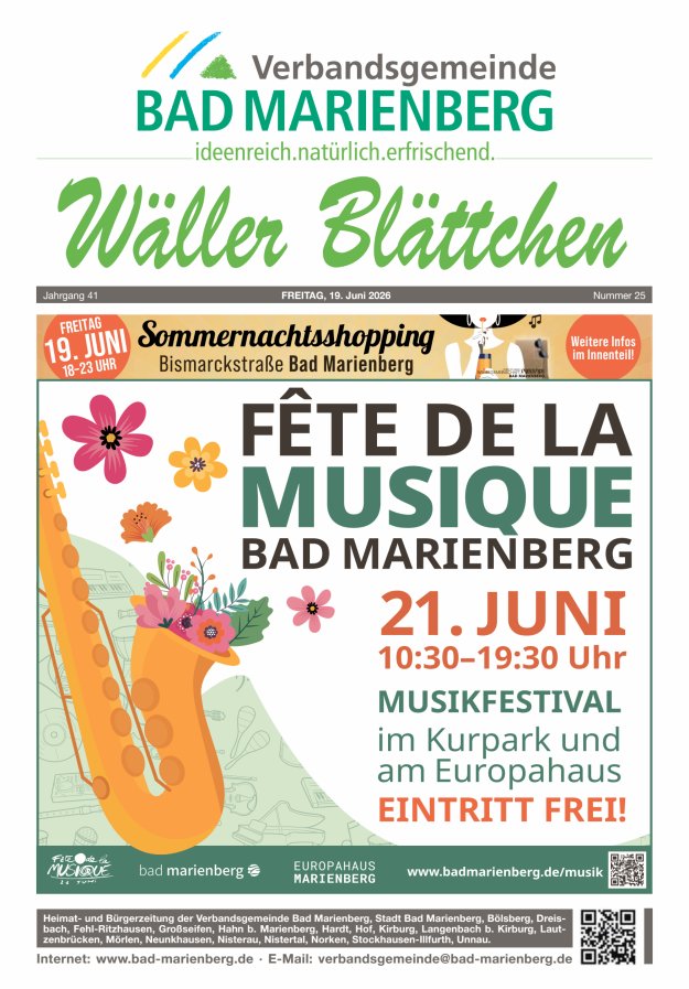 Wäller Blättchen - Verbandsgemeinde Bad Marienberg Titelblatt 25/2026