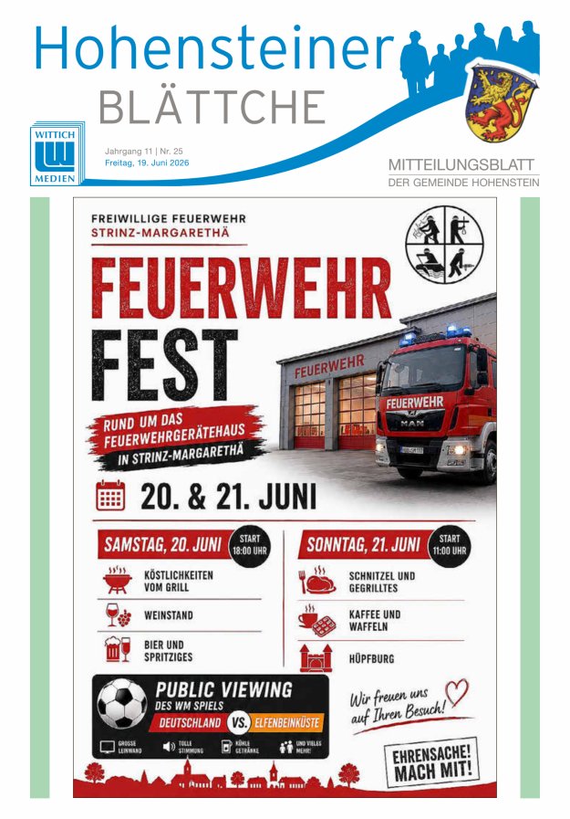 Hohensteiner Blättche Titelblatt 25/2026