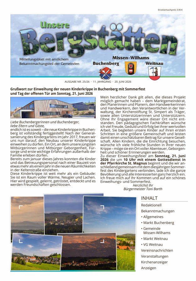 Unsere Bergstätten Mitteilungsblatt mit amtlichem Bekanntmachungsteil Titelblatt 25/2026