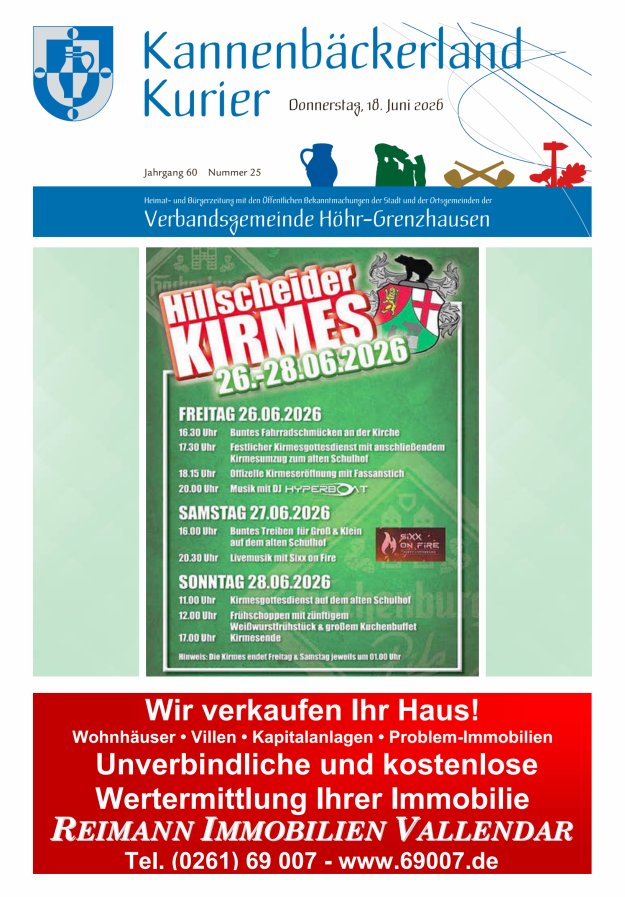 Kannenbäckerland-Kurier Verbandsgemeinde Höhr-Grenzhausen Titelblatt 25/2026